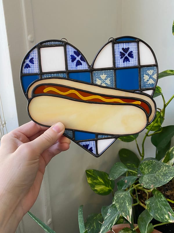 Hot Dog Heart Panel - Blue